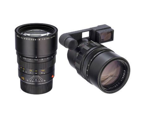 2 Tele-Optiken für Leica M1) Leitz, Wetzlar. Apo-Summicron-M 2/90 mm ASPH, Bauserie 11884, um 1999, Nr. 3856631, schwarz elox