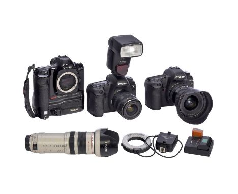 Canon EOS-1n DCS 520, Canon EOS 5D Mark II und Objektive1) Canon, Japan und Kodak, USA. Die Canon EOS-1n Kodak DCS 520 war di