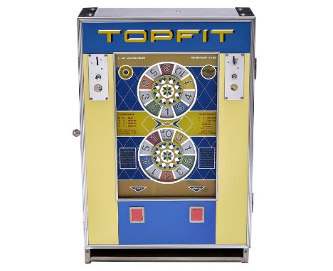 Geldspielautomat "Topfit", 1967Bergmann, Hamburg. Elektromechanischer Spielautomat, umgerüstet auf Euro, Einsatz: 5 Euro-Cent