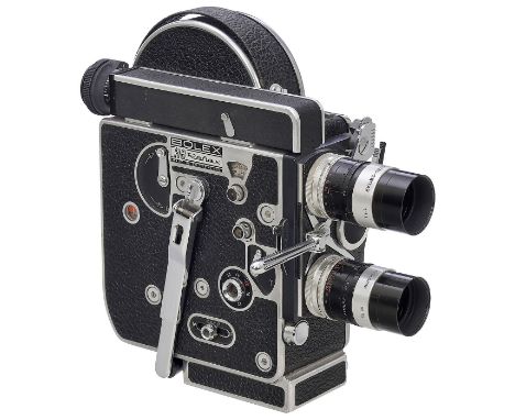 Bolex H8, um 1960Paillard, Schweiz. Filmkamera für Doppel-8-Filme auf bis zu 30m-Tageslichtspulen. Suchersystem: Spiegelrefle