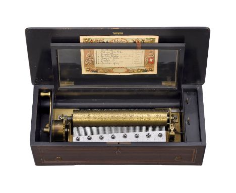 Schweizer Walzenspieldose von Paillard, um 1890Nr. 7396, mit 8 Unterhaltungs- und Opernmelodien, 77 Töne im Stahlkamm (komple
