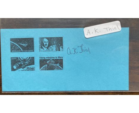 WW2 Von Braun Rocket Scientist Adolf Thiel signed page Op Paperclip NASA. Approx 5 x 3 inch piece with Space images hand sign