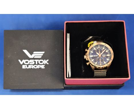 Vostok Europe Almaz Space Station Chronograph Limited edition watch in original storage box. The Almaz Space Station was the 
