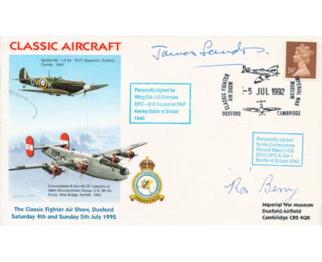 WW2 RAF Battle of Britain pilots James Sanders DFC 615 sqn and Air Cdr Ronald Berry DSO DFC signed 1992 Classic Aircraft cove
