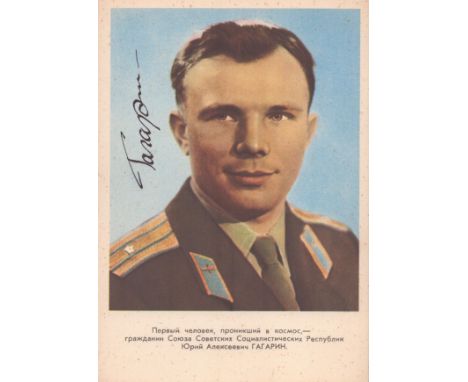 Yuri Gagarin signed 6x4 inch colour postcard. Good condition. All autographs come with a Certificate of Authenticity. We comb