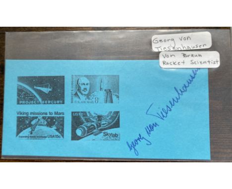 WW2 Von Braun Rocket Scientist Georg Van Tiesenhausen signed page Op Paperclip. Approx 5 x 3 inch piece hand signed. Georg He