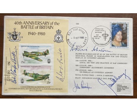 WW2 40th anniversary of the Battle of Britain cover signed by FIVE RAF fighter aces, Douglas Bader, Bob Stanford Tuck, Johnni