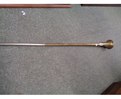 Brass Hunting Horn with Silver-plated Handle and no.2 mouthpiece, Condition - Denting to horn