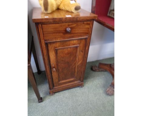 Good Quality Rosewood Pot Cupboard of single drawer with panel cupboard door supported on bun feet, Condition - Good Overall 