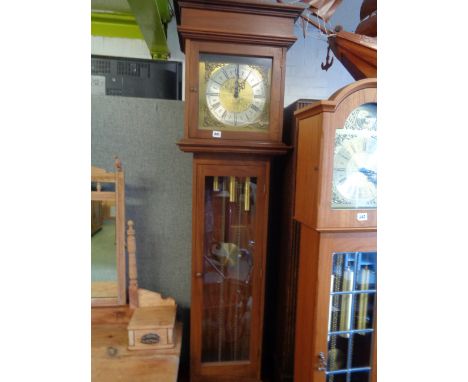 20thC Mahogany cased Longcase clock with Brass Dial and weights, Condition - Good Overall 