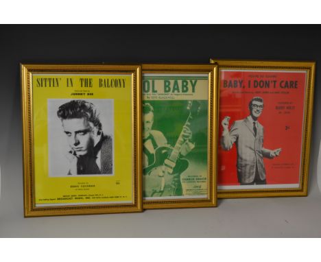 Music Memorabilia - a reproduction black and white photographic print, Buddy Holly;  others Billy Fury ,Gene Vincent, Cliff R