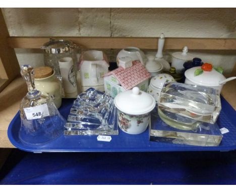 Mixed Lot: Preserve jars, miniature vases, trinket pots, glass ware etc
