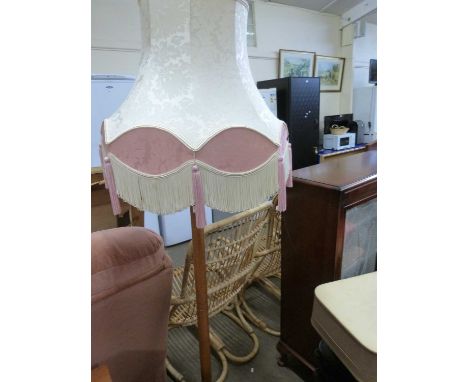 Pine standard lamp with pink and cream shade