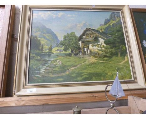 Alpine Lodge, reproduction print, framed