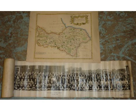 North Riding of Yorkshire map print by Rob Morden and a panoramic photograph of the grammar school Whitby dated November 1946