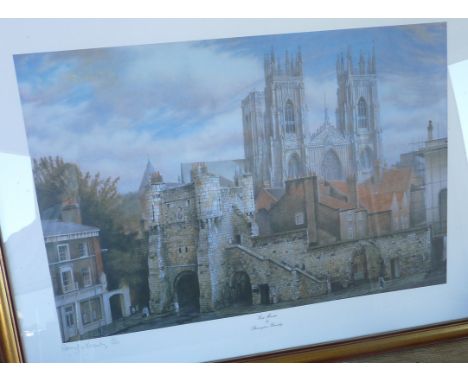 Gilt framed limited edition print depicting York Minster by Barrington Bramley signed in pencil by the artist 311/1000