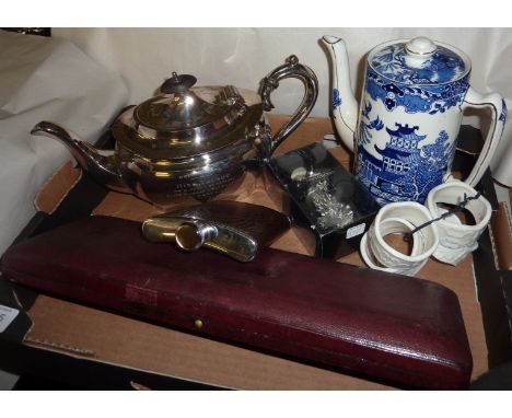 Silver plated teapot 'presented to Miss Talbot as a token of esteem by the scholars and parishioners of Burton', cased set of