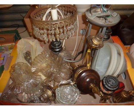 Selection of light fittings, chandelier droplets, opaque shades etc