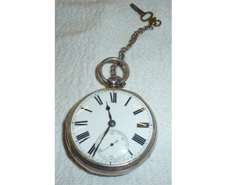 Silver open faced pocket watch by Smith & Son Scarborough with white enamel dial and secondary dial movement number 11314