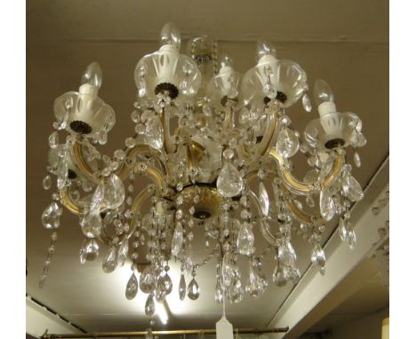 A 10 branch glass chandelier with lustre drops