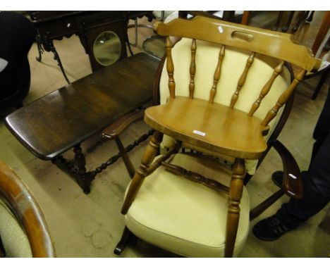 Ercol coffee table, rocking chair & a beech bow arm chair