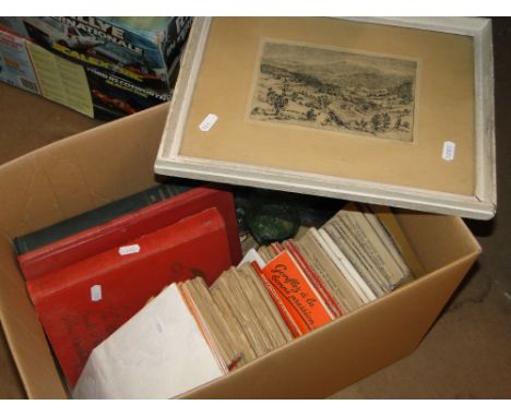 Ordnance Survey maps, various books and a print.