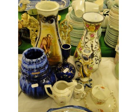Vases, candlestick, KPM cup and saucer, etc.