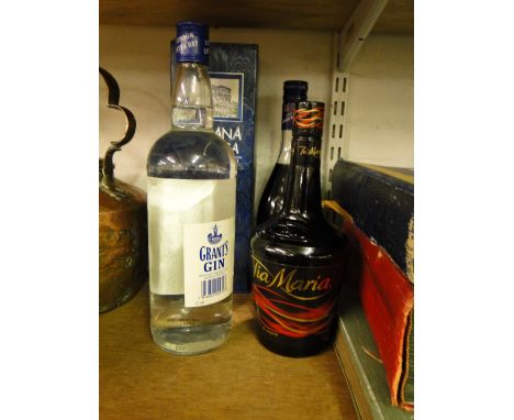 Bottle of Cassis, Tia Maria, Grants gin & another (4)