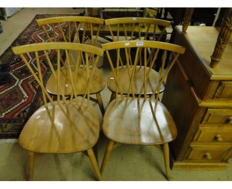 Set of 4 Ercol elm stickback chairs