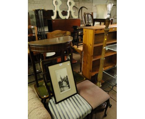 Demi-lune hall table, standard lamp, coffee table, dressing stool, etching etc