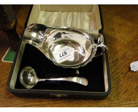 A Silver sauceboat & ladle, Sheffield 1961