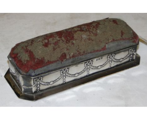 Edwardian silver pin cushion/trinket box in Adam style, Birmingham 1906