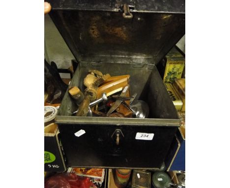 A cash tin, Norah Wellings doll, model aeroplanes etc