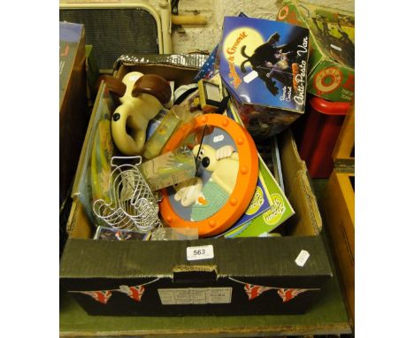 A box of Wallace & Gromit memorabilia including an anti-pesto van.
