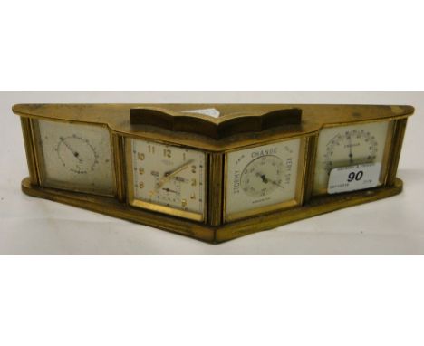 A desktop brass Angelus hydrometer/barometer/clock and thermometer.