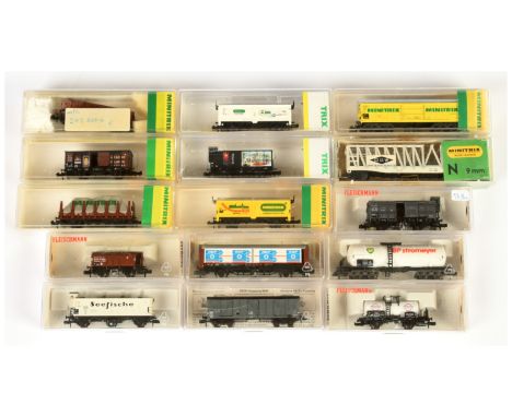 Minitrix N Gauge Trix &amp; Fleischmann - Assortment of wagons to include 3280 Sliding roof van 'Minitrix' of the DB, 3530 N 
