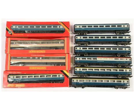 Hornby (GB) Group of Mk3 Coaching Stock in Inter-City Executive and Blue/Grey Liveries, Featuring; R420 Mk3a TSO Executive an