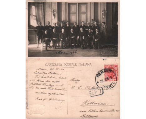 Spielmann, Rudolf. Postalisch gelaufene Postkarte mit eigenhändig geschriebenem Text in deutscher Sprache von Rudolf Spielman