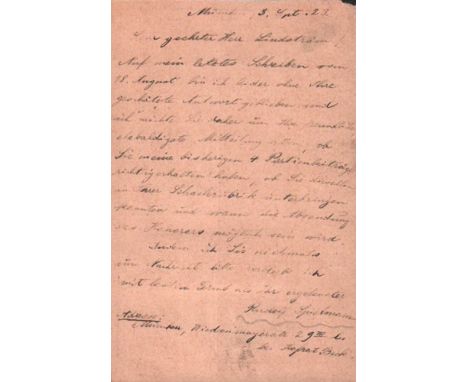 Spielmann, Rudolf. Postalisch gelaufene Postkarte mit eigenhändig geschriebenem Text in deutscher Sprache und Unterschrift vo