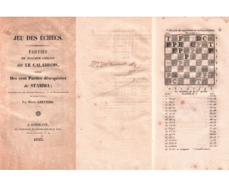Azevedo, Moyse. Jeu des échecs. Parties de Joachim Grecco dit Le Calabrois, suivies des cent parties désespérées de Stamma; a