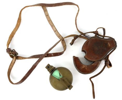 Negretti and Zambra, London, 19th century brass prismatic compass with green card dial, in leather case
