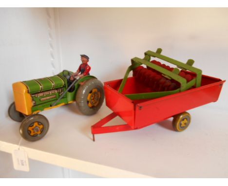 A Mettoy tin-plate tractor and trailer 