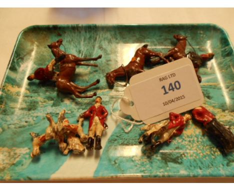 A selection of lead figures depicting a hunting group