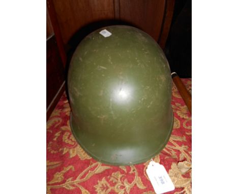 An American military helmet with interior