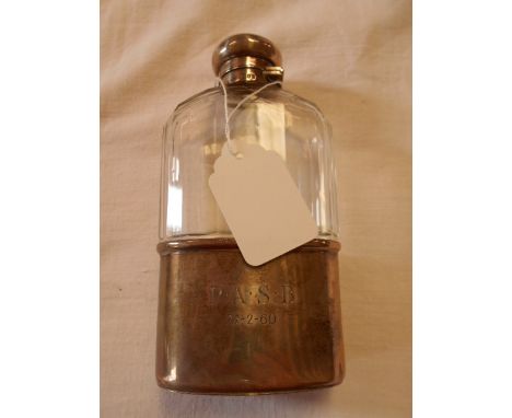 A London silver and glass hip flask engraves P.A.S.B 27.2.60