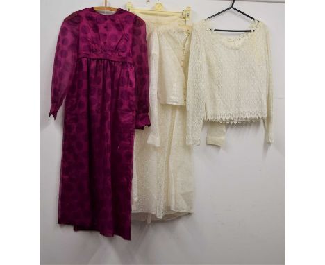 A quantity of c.1970's lady's clothng to include a cream net skirt, with separate underskirt and matching crop shirt with fau