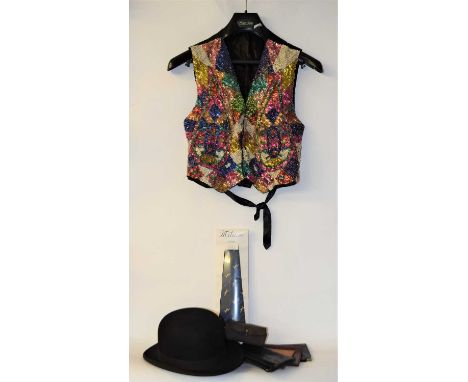 A gentleman's light weight bowler hat by Dunn &amp; Co, London, together with a sequinned waistcoat, leather wallets etc
