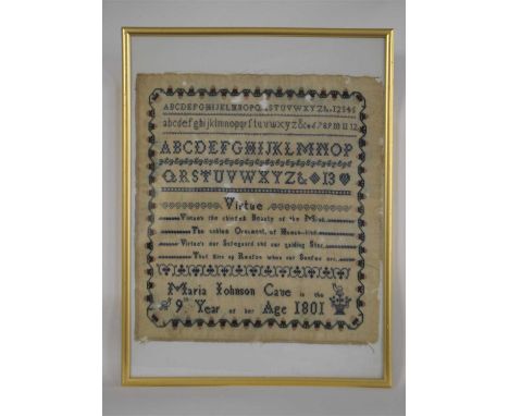Two early 19th century needlework samplers, the first with alphabet and numerals, with stitched inscription and coloured flor