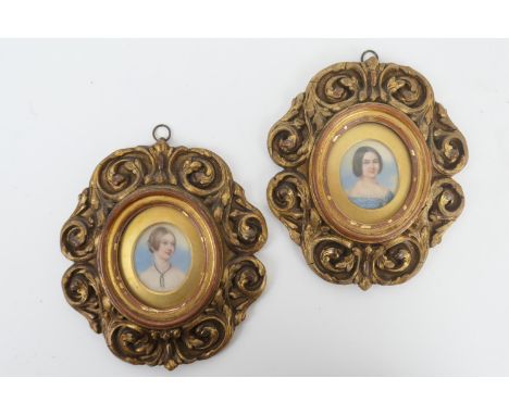 Pair of portrait miniatures, mid 19th Century, being the Hon. Mrs Lichney Smith nee Frances Mary Scarlet, and the Hon. Mrs To