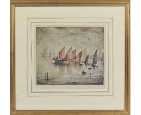 Laurence Stephen Lowry (1887-1976), Sailing boats, offset lithograph, published by Venture Prints, Bristol, with blind stamps